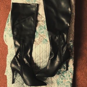 ALDO Black Leather Knee High Heel Boots